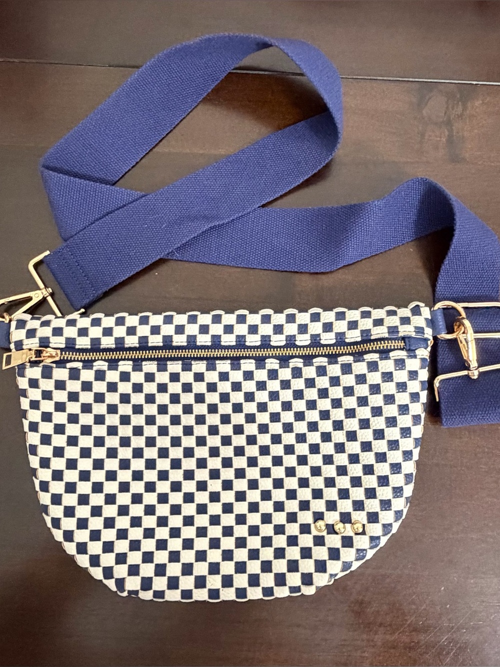 Pretty Simple Westlyn Woven Checkered Crossbody Sling Bag Navy White